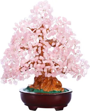 Top Plaza Rose Quartz Healing Crystal Money Tree 10 Inch Stone Bonsai Tree Feng Shui Good Luck Wealth Trees Decor Business Gift for Office Home Living Room