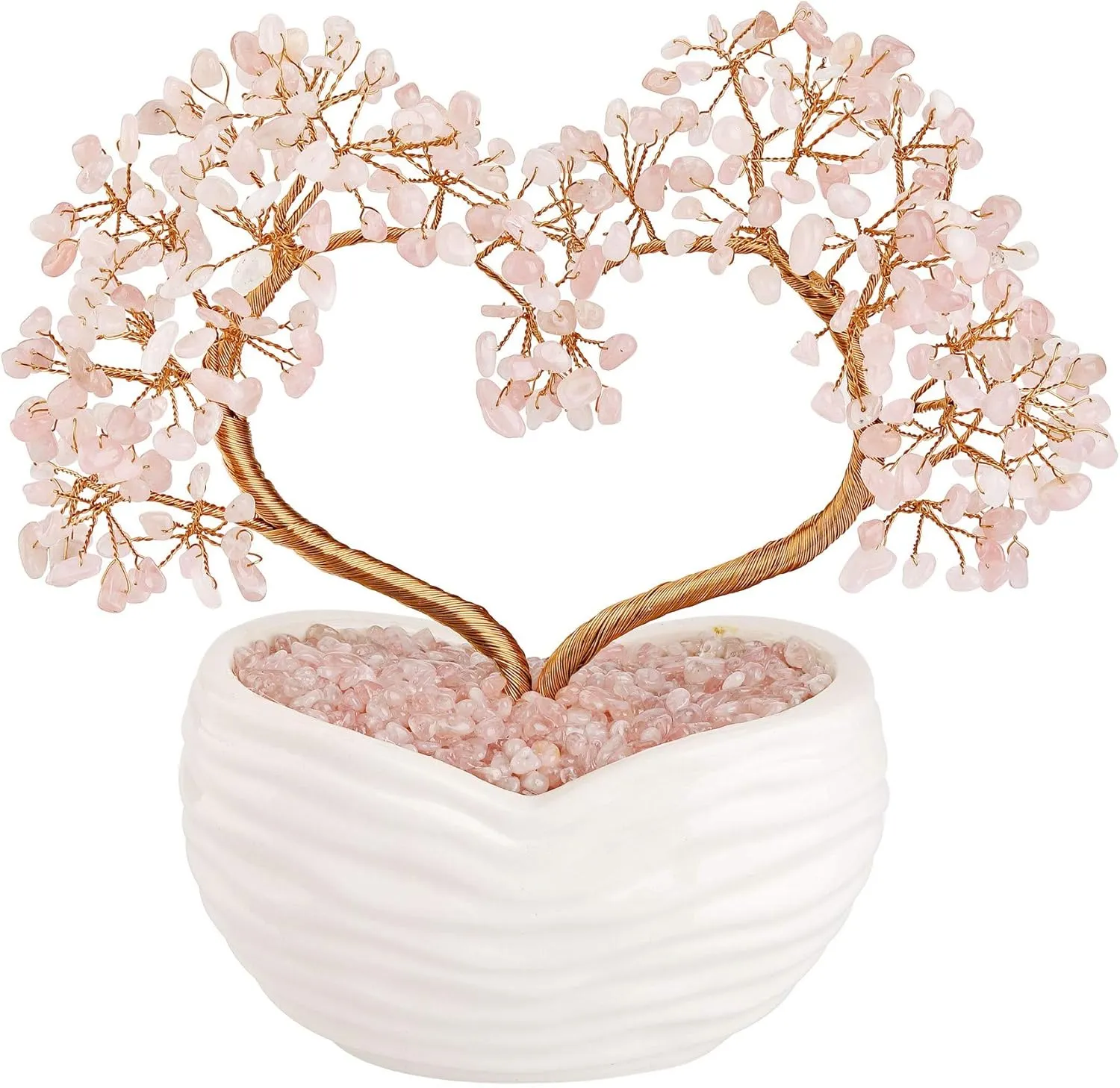 Top Plaza Rose Quartz Healing Crystals Stones Tree Gemstones Bonsai Money Tree Good Luck Wealth Figurine Decor for Home Living Room Love Heart Wedding Decoration 8 Inches Mothers Day Mom Gitfs