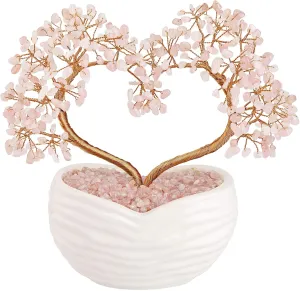Top Plaza Rose Quartz Healing Crystals Stones Tree Gemstones Bonsai Money Tree Good Luck Wealth Figurine Decor for Home Living Room Love Heart Wedding Decoration 8 Inches Mothers Day Mom Gitfs