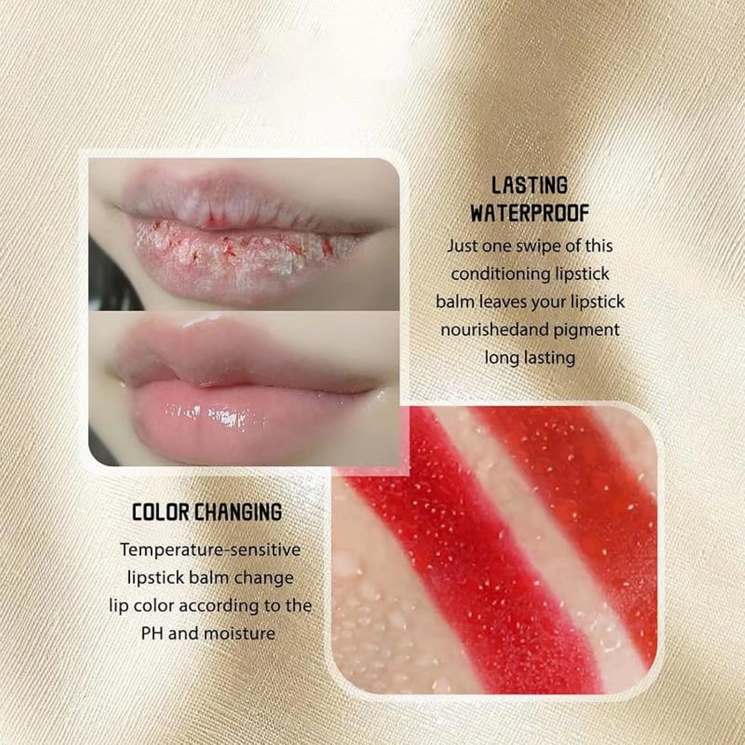 Transferproof Color-Changing Lipstick, Crystal clear Color Alchemy, Auto-Tints On Contact, Experience Luxurious Lips (Gold, 2pcs)