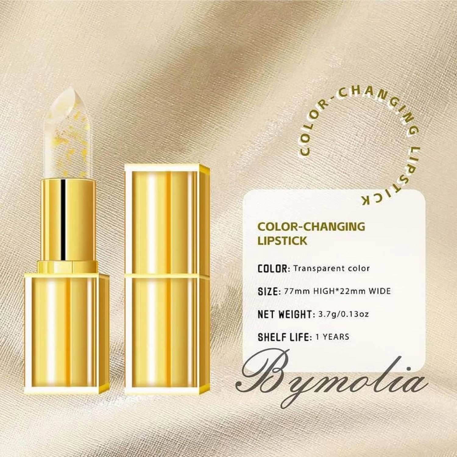 Transferproof Color-Changing Lipstick, Crystal clear Color Alchemy, Auto-Tints On Contact, Experience Luxurious Lips (Gold, 2pcs)