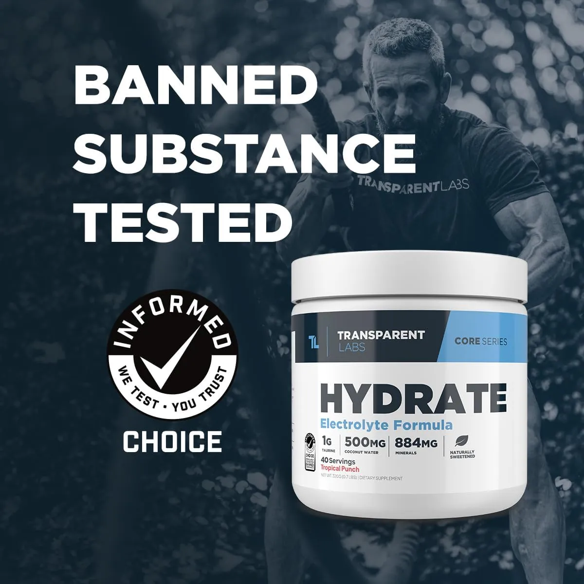 Transparent Labs Hydrate Naturally Sweetened Electrolytes Powder - Hydration Powder Electrolytes with Coconut Water, Calcium, Taurine, & Potassium - 40 Servings, Peach Mango