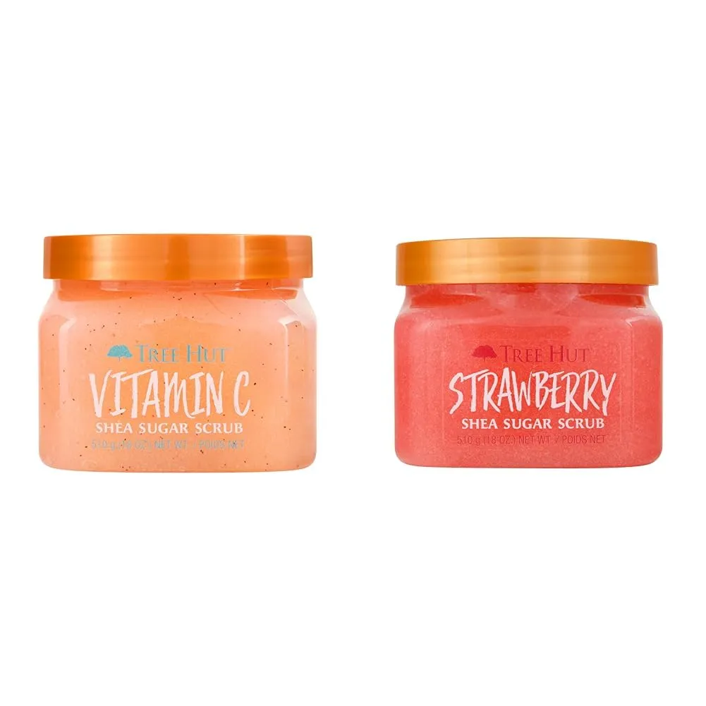 Tree Hut Vitamin C and Strawberry Shea Sugar Body Scrubs, Both 18 oz, Ultra Hydrating and Exfoliating