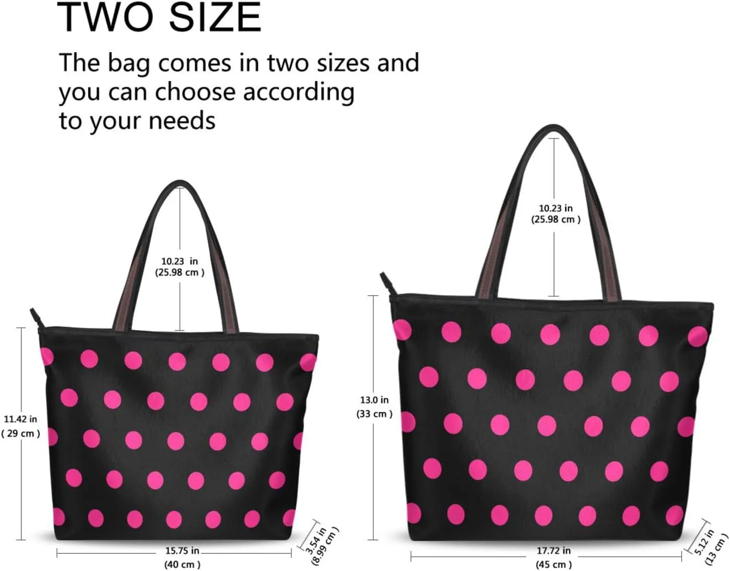 Tropical Handbag for Women Bright Pink Polka Dot Black Shoulder Bag Gym Tote Travel Shopping Satchel