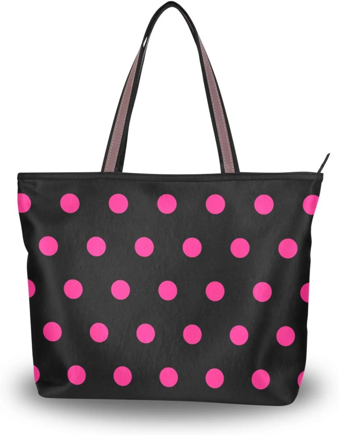 Tropical Handbag for Women Bright Pink Polka Dot Black Shoulder Bag Gym Tote Travel Shopping Satchel