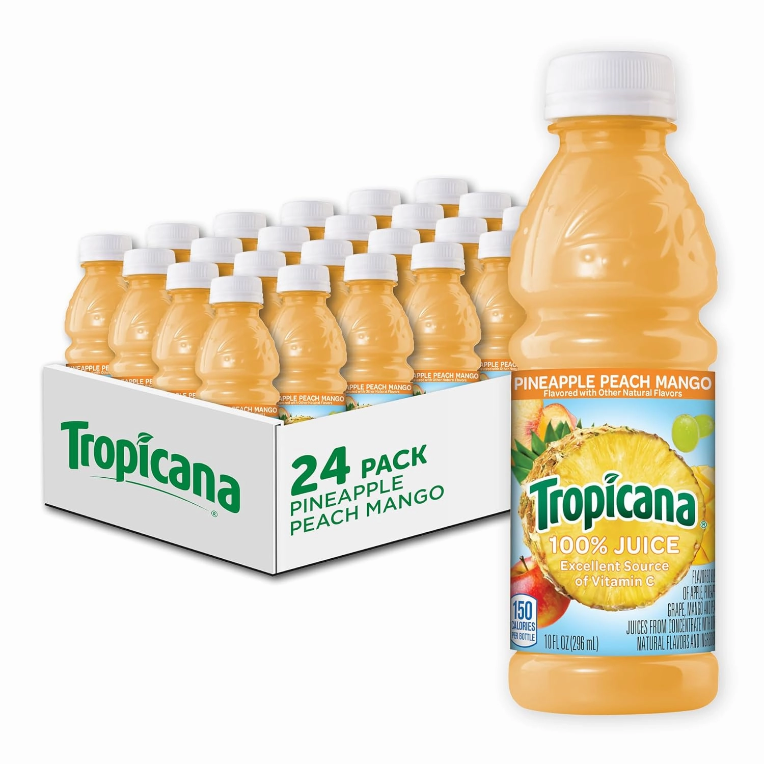 Tropicana 100% Pineapple Peach Mango Juice,Single Serve, 10 Fl Oz Bottles (Pack of 24) - Real Fruit Juice, Vitamin C, B & E Rich, No Added Sugars, No Artificial Flavors