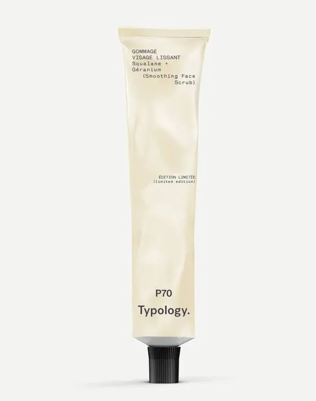 Typology Smoothing Face Scrub Squalane   Geranium. BONUS Premium Korean Hydrating Sheet Masque., Clear