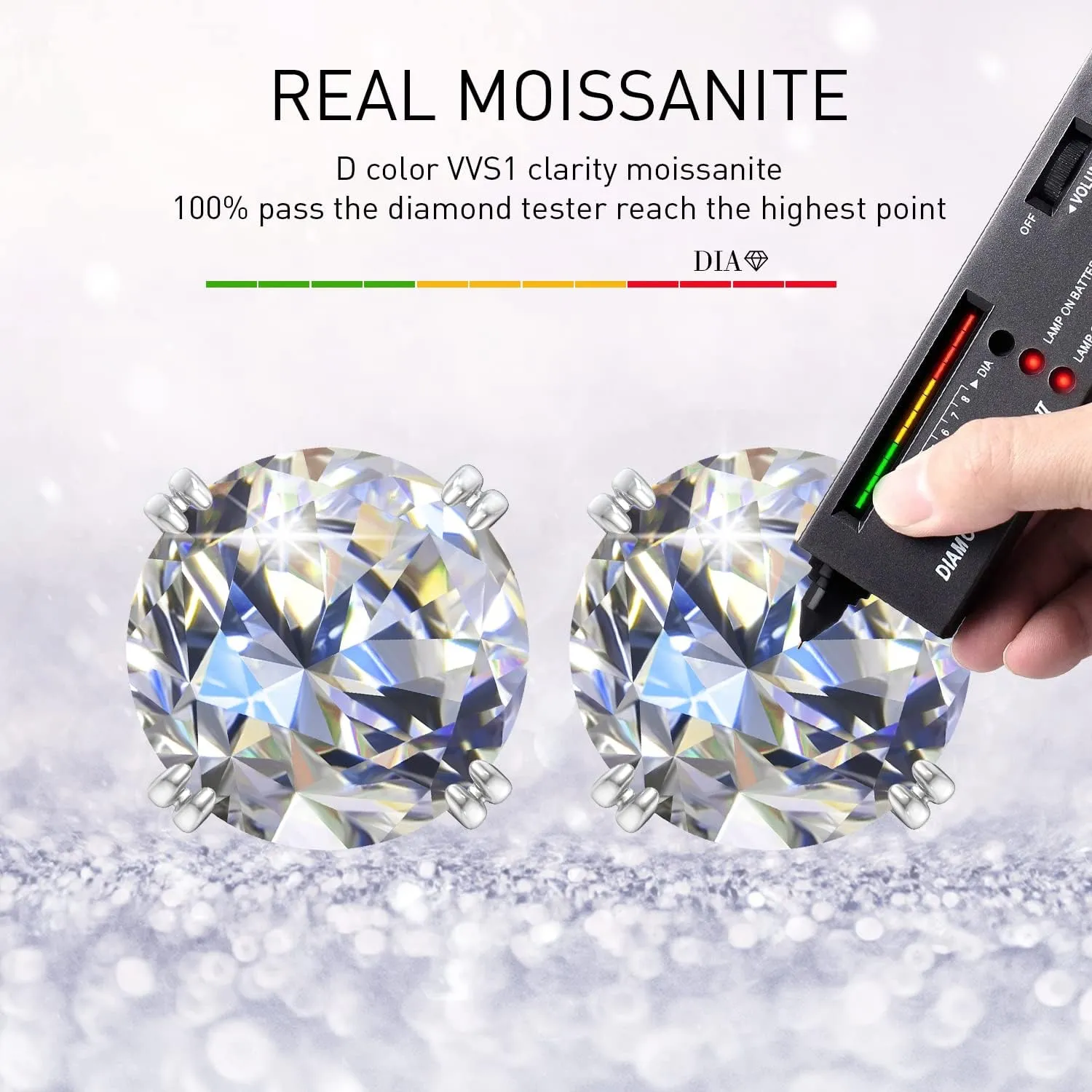 UHIBROS Moissanite Earrings 18k White Gold Sterling Silver Earrings Diamond Earrings D Color VVS1 Clarity Lab Created Hypoallergenic Stud Earrings for Women Men Jewelry Gift 0.3ct-2.0ct