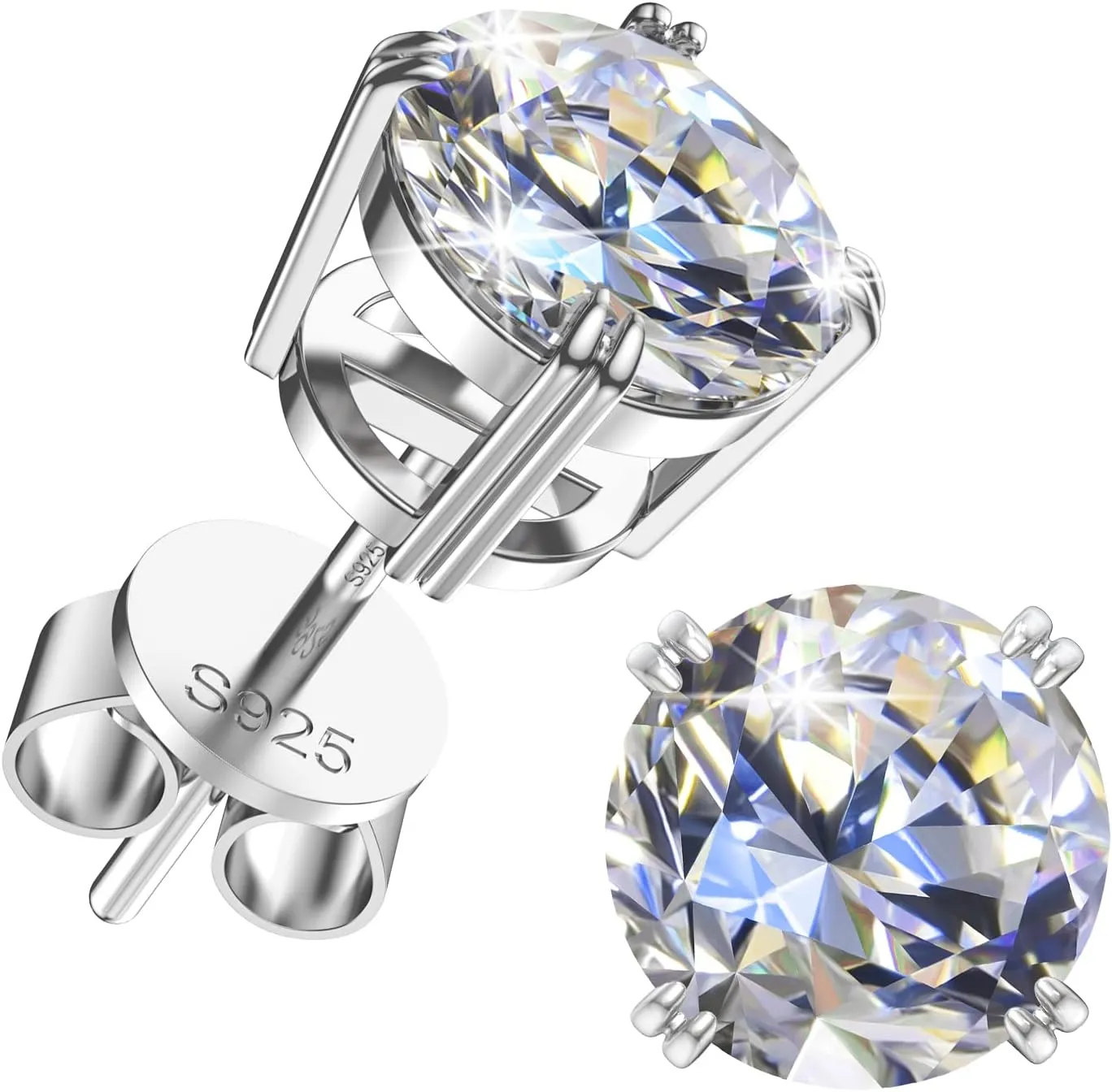 UHIBROS Moissanite Earrings 18k White Gold Sterling Silver Earrings Diamond Earrings D Color VVS1 Clarity Lab Created Hypoallergenic Stud Earrings for Women Men Jewelry Gift 0.3ct-2.0ct