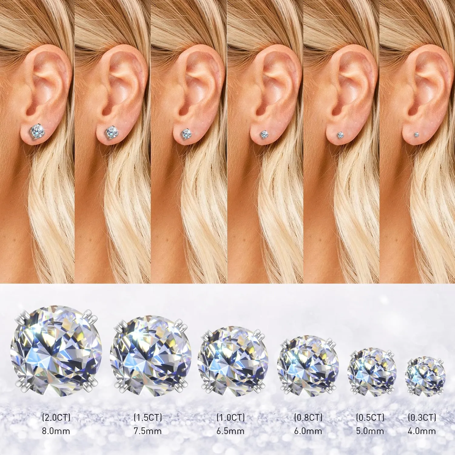 UHIBROS Moissanite Earrings 18k White Gold Sterling Silver Earrings Diamond Earrings D Color VVS1 Clarity Lab Created Hypoallergenic Stud Earrings for Women Men Jewelry Gift 0.3ct-2.0ct