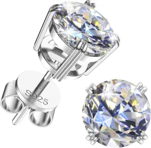 UHIBROS Moissanite Earrings 18k White Gold Sterling Silver Earrings Diamond Earrings D Color VVS1 Clarity Lab Created Hypoallergenic Stud Earrings for Women Men Jewelry Gift 0.3ct-2.0ct