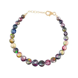 Ultra Fire Black Opal Beads Dainty Bangle Bracelets, Birthstone Jewelry, 14K Gold Plated Sterling Silver Chain 8 Inch, Healing Chakra Crystals Gifts for Women