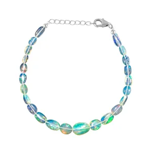 Ultra Fire Ethiopian Opal Beads Choker Bangle Bracelet For Women, Healing Chakra Crystal, October Birthstone, 925 Sterling Silver Chain 8 Inch, Wedding Gift for Her