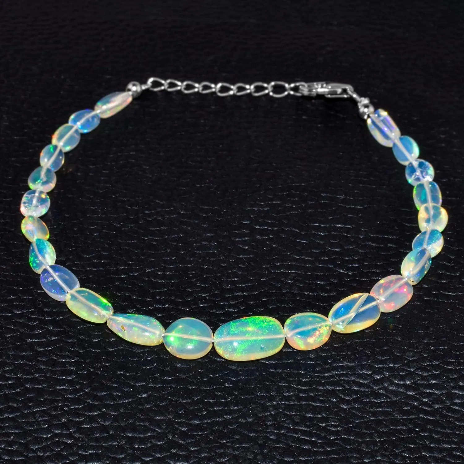Ultra Fire Ethiopian Opal Beads Choker Bangle Bracelet For Women, Healing Chakra Crystal, October Birthstone, 925 Sterling Silver Chain 8 Inch, Wedding Gift for Her