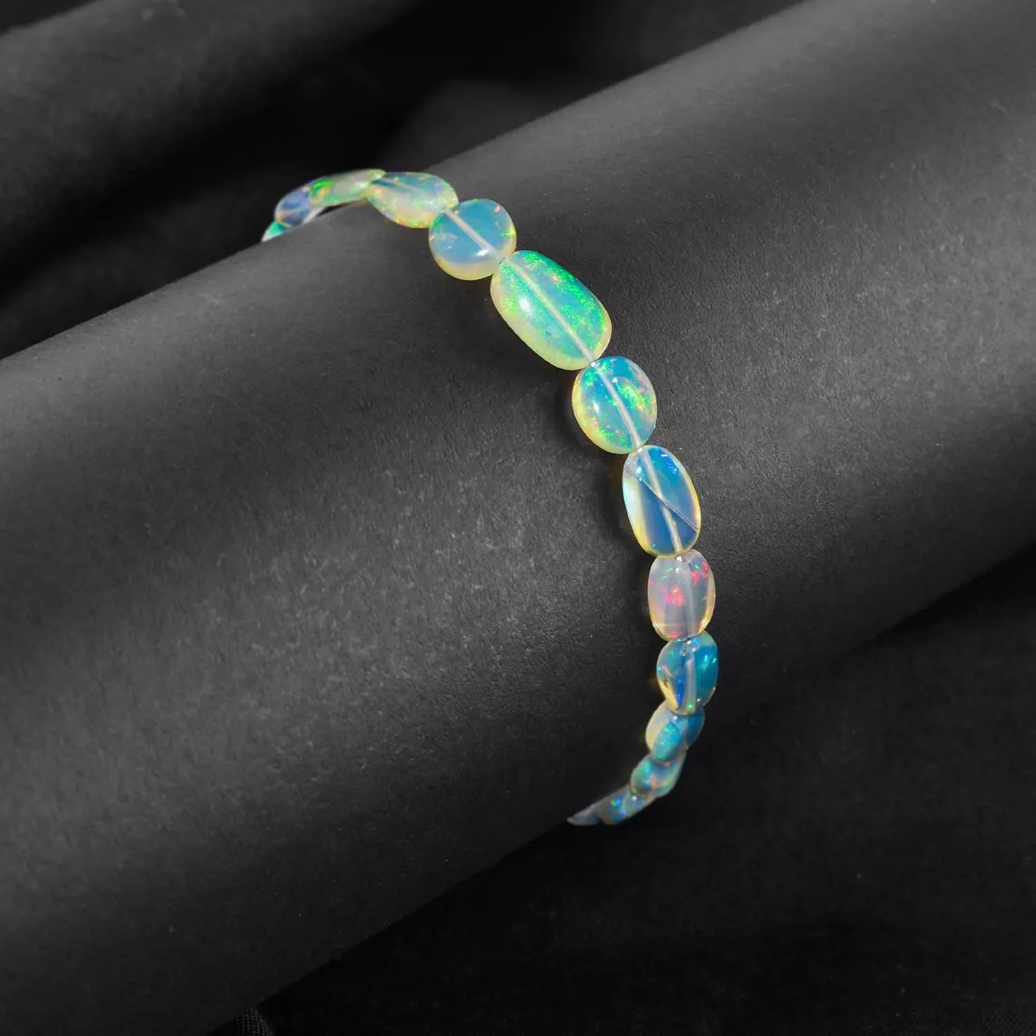 Ultra Fire Ethiopian Opal Beads Choker Bangle Bracelet For Women, Healing Chakra Crystal, October Birthstone, 925 Sterling Silver Chain 8 Inch, Wedding Gift for Her