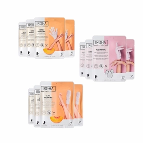 Ultra Hidrating Hand Mask (4 pairs)   Foot Mask with Peach Extract & Shea Butter (4 Pairs)   Anti-Aging Hand Mask (4 Pairs) - Moisturizing Gloves and Socks & Anti-Aging Gloves with Bakuchiol