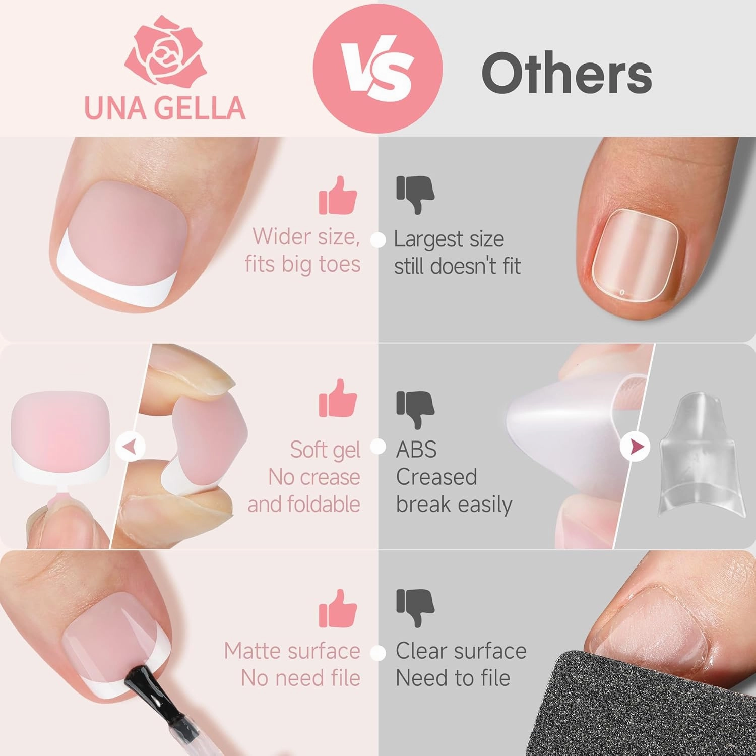 UNA GELLA French Press On Toe Nails Short 330Pcs Peach Pink X-Soft Gel Toe Nail Tips 15 Sizes Square Round Pre-etched Toenail Tips Soak Off Fake Acrylic Press On Toenails for Women Nail Extensions Art