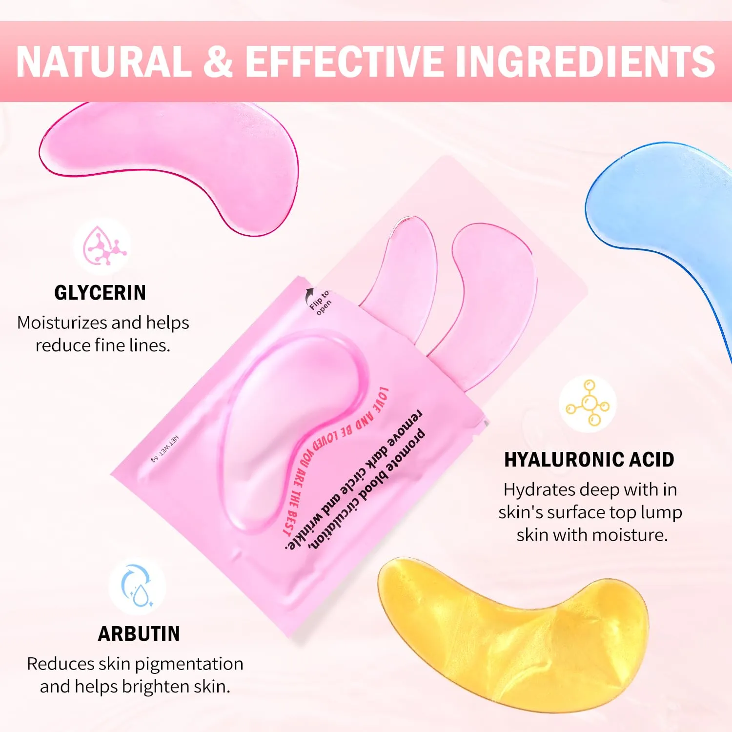 Under Eye Patches (30 Pairs) 24K Gold Eye Mask and Hyaluronic Acid Eye Patches for Puffy Eyes, Rose Eye Masks for Dark Circles, Puffiness, Eye Bag, Wrinkles - Gift for Women