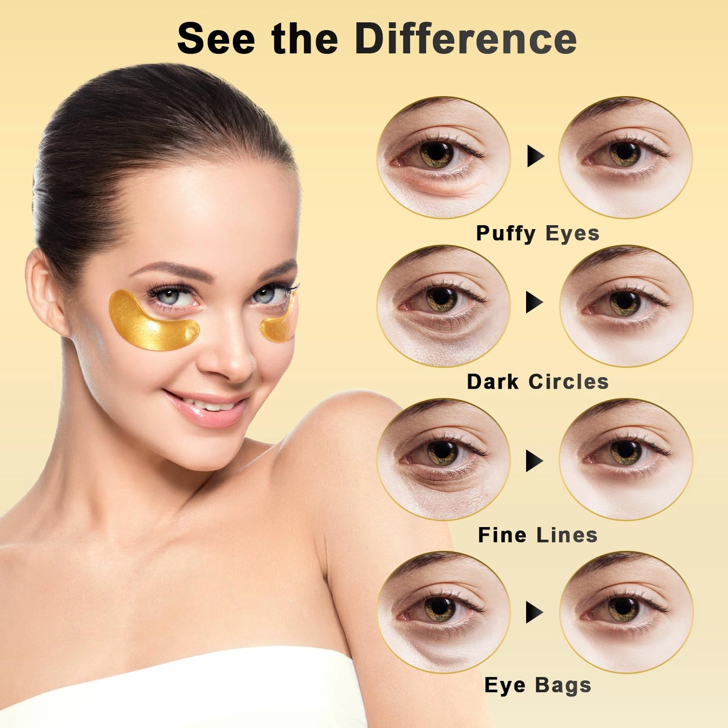 Under Eye Patches (50 Pairs) - 24K Gold Eye Masks Enriched with Abundant Collagen for Dark Circles, Puffy Eyes, Wrinkles - Gifts for Women Skin Care - Vegan & USA Tested