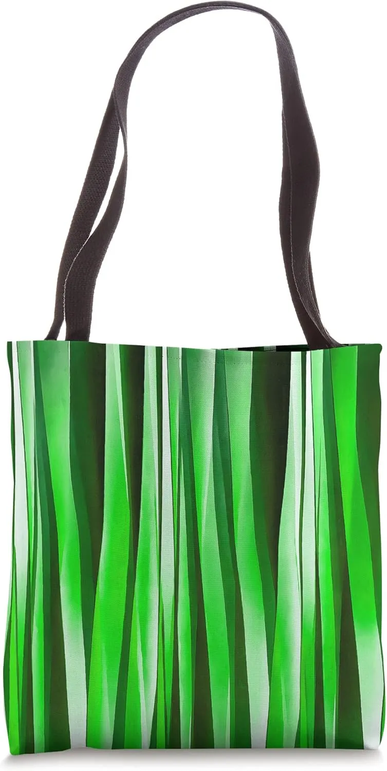 Uneven Artistic Vertical Stripes Bright Green Hues Tote Bag