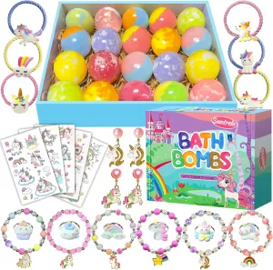 Unicorn Bath Bombs for Kids Girls with Surprise Toys Inside, 20 Pack Handmade Bubble Spa Bath Bombs Gift Set for Girls with Jewelry Toys Inside, Birthday Mothers Day Gifts for Daughter Wife