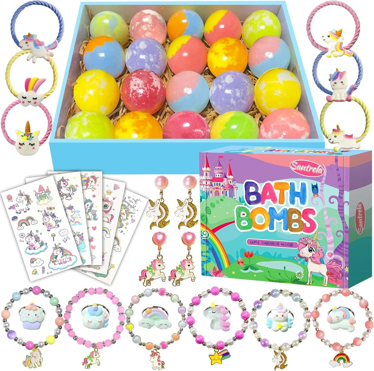 Unicorn Bath Bombs for Kids Girls with Surprise Toys Inside, 20 Pack Handmade Bubble Spa Bath Bombs Gift Set for Girls with Jewelry Toys Inside, Birthday Mothers Day Gifts for Daughter Wife