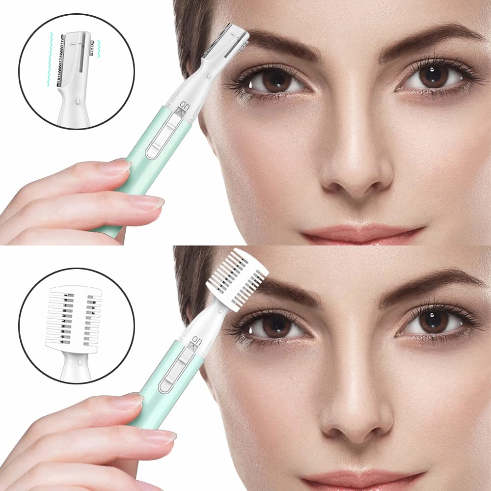 Upgraded Eyebrow Trimmer, Precision Electric Eyebrow Razor for Women Battery-Operated Facial Hair Remover with Comb No Pulling Sensation Painless for Face Chin Neck, Upper-Lip, Peach-Fuzz