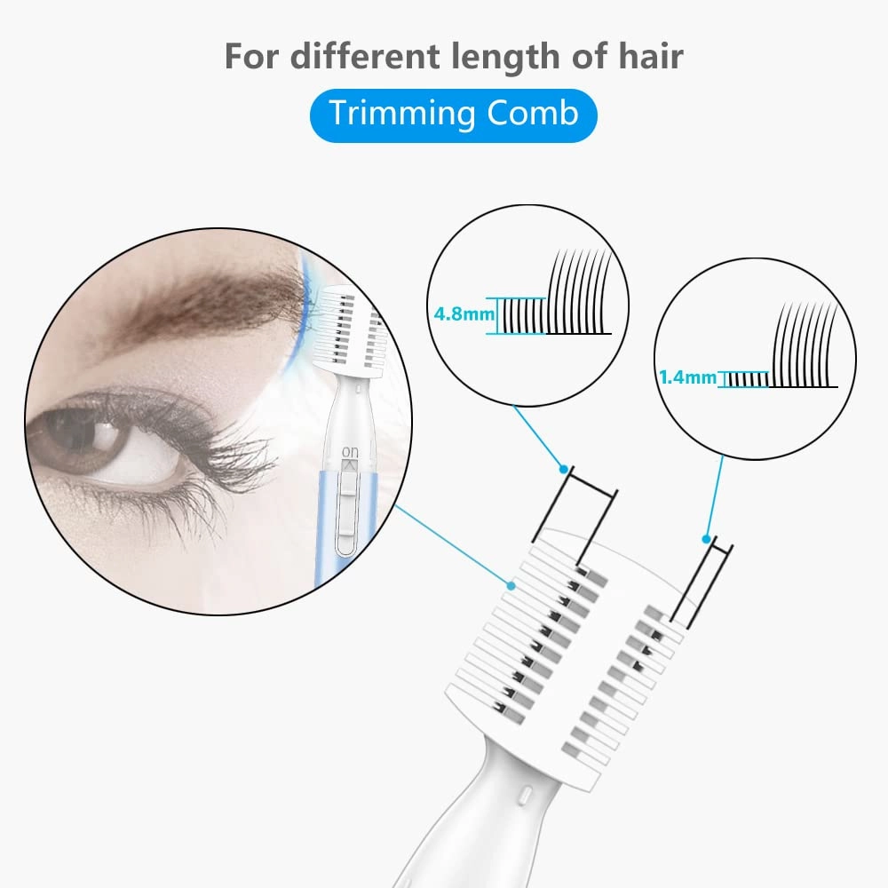 Upgraded Eyebrow Trimmer, Precision Electric Eyebrow Razor for Women Battery-Operated Facial Hair Remover with Comb No Pulling Sensation Painless for Face Chin Neck, Upper-Lip, Peach-Fuzz