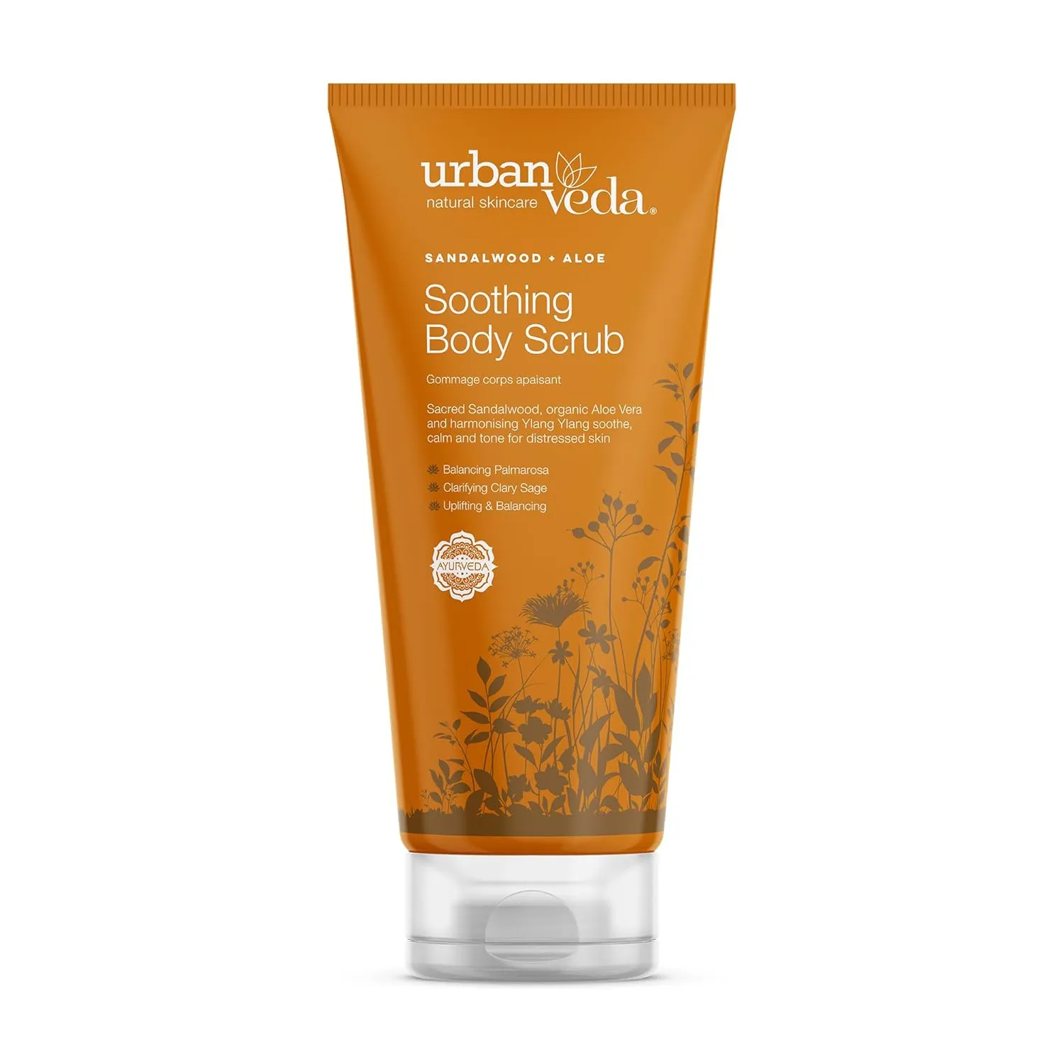 Urban Veda Soothing Body Scrub | Exfoliating with Sandalwood | Bath and Body with Organic Aloe vera Gel | Skin Exfoliator for Body | Body Scrub for Men & Women | 6.76 fl oz