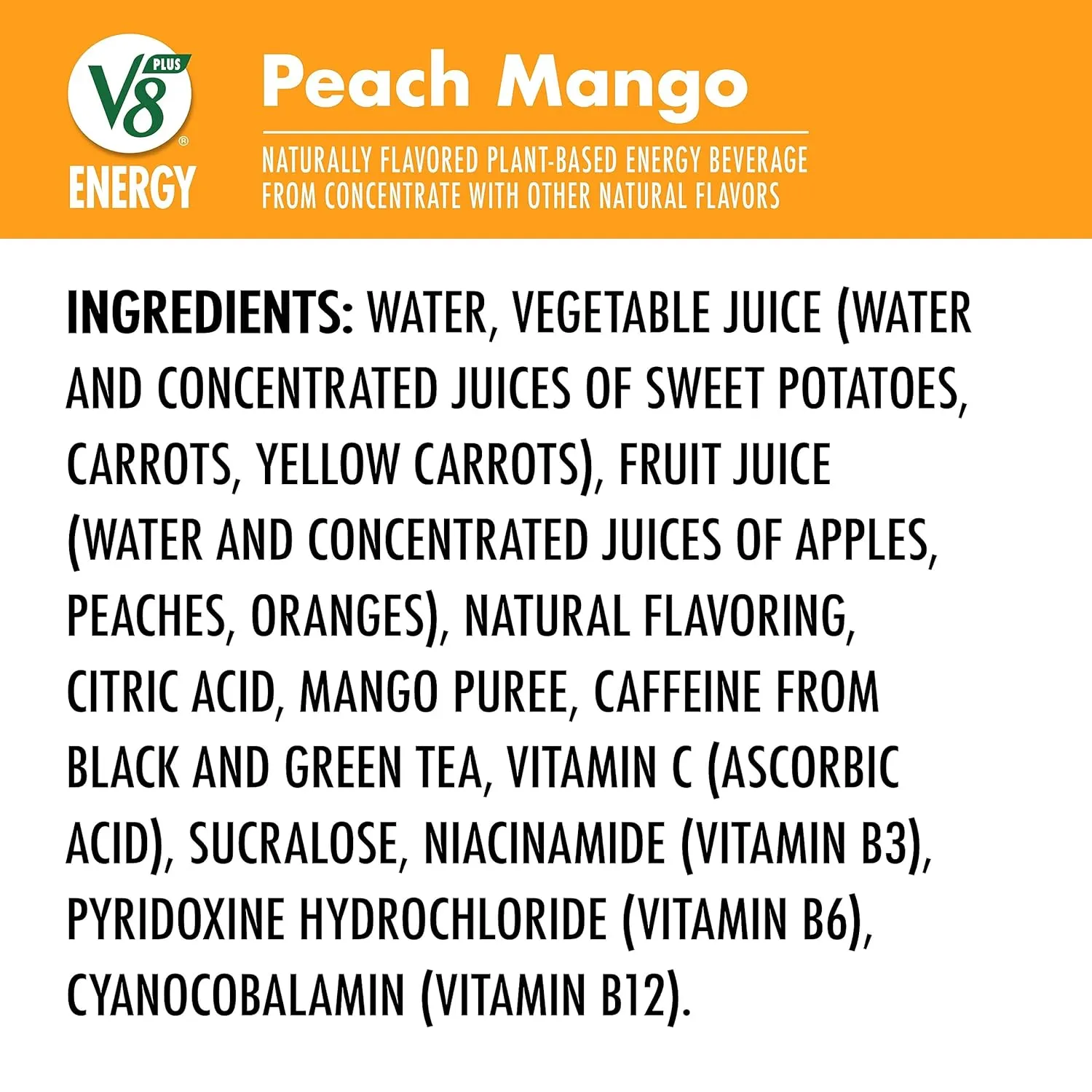 V8  Energy Peach Mango Juice Energy Drink, 8 fl oz Can (24 Pack)