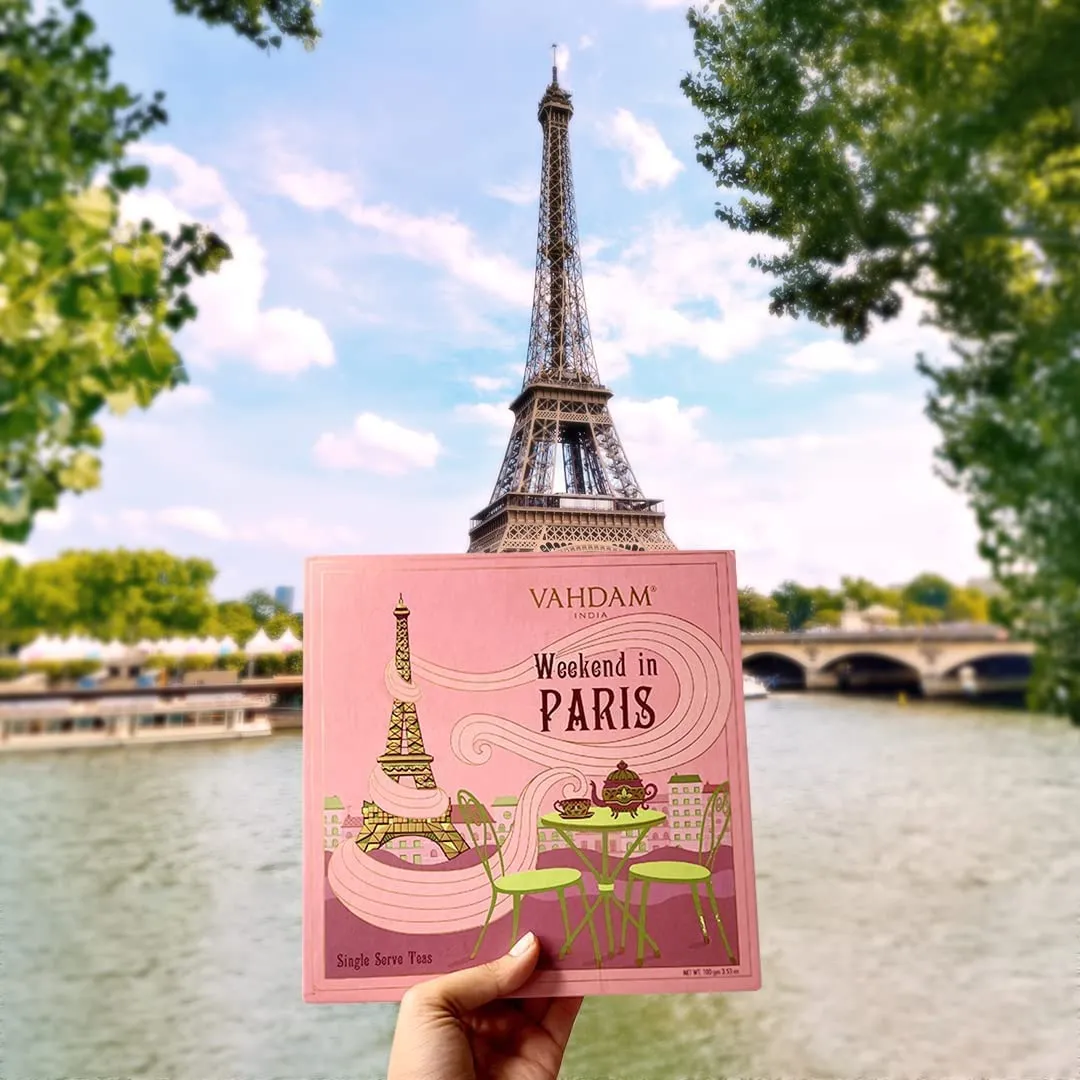 VAHDAM, Weekend in Paris Tea Gift Set - 9 Assorted Teas | Travel Edition Gift Box | Natural Ingredients Luxury Tea Set | Gluten Free, Non-GMO