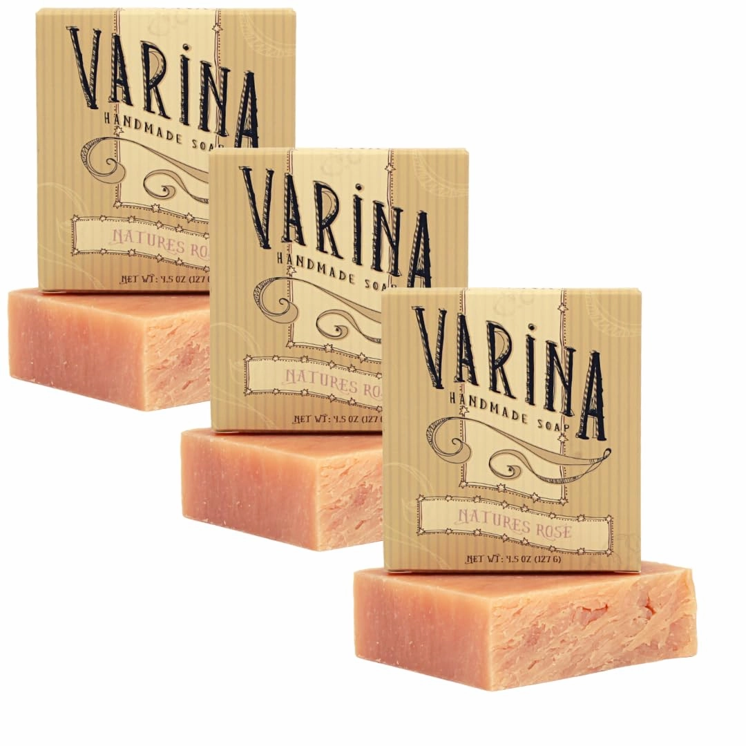 Varina Organic Nature's Rose Bar Soap - Gentle Cleansing for Sensitive Skin, Floral - 3 Pack - Experience Healthy and Glowing Skin
