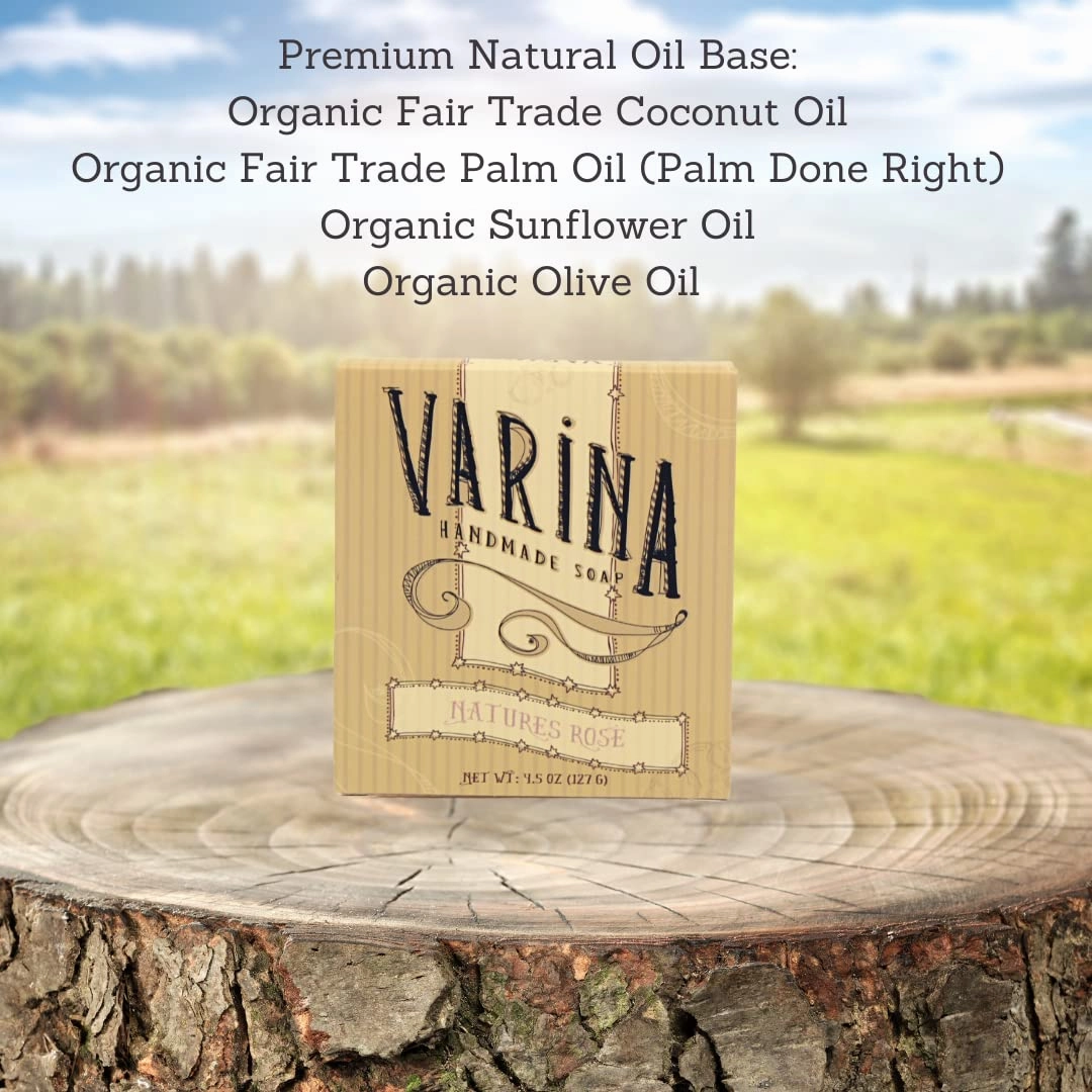 Varina Organic Nature's Rose Bar Soap - Gentle Cleansing for Sensitive Skin, Floral - 3 Pack - Experience Healthy and Glowing Skin
