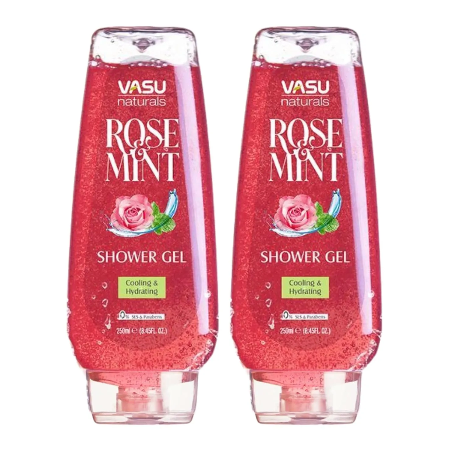 Vasu Rose & Mint Shower Gel – Refreshing & Hydrating Body Wash, Enriched with Rose Extract & Menthol for Cooling & Soothing Skin, Soap-Free Formula, Pack of 2