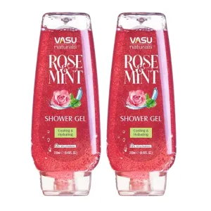 Vasu Rose & Mint Shower Gel – Refreshing & Hydrating Body Wash, Enriched with Rose Extract & Menthol for Cooling & Soothing Skin, Soap-Free Formula, Pack of 2