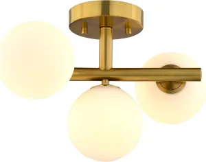 VAXCEL Graham 13-Inch Contemporary Semi Flush Mount Ceiling Light Fixture, Gold Brass Finish, Dimmable Ceiling Mounted Lighting