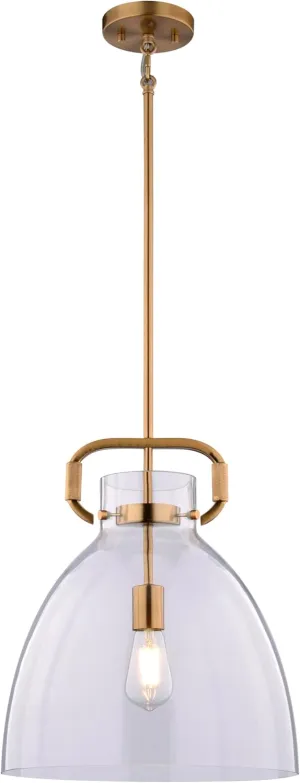 VAXCEL Madrona 1 Light Contemporary Pendant, Industrial Style Mounted Ceiling Lighting, Gold Muted Brass Finish, Clear Glass