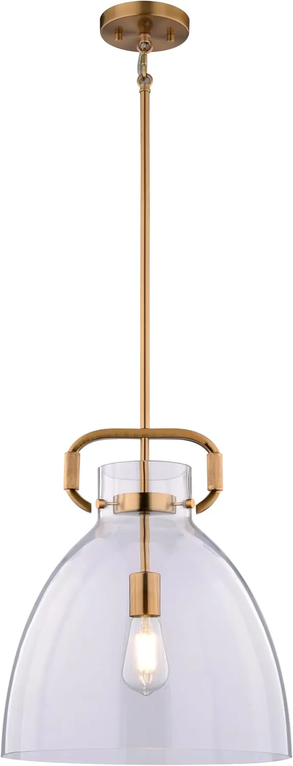 VAXCEL Madrona 1 Light Contemporary Pendant, Industrial Style Mounted Ceiling Lighting, Gold Muted Brass Finish, Clear Glass