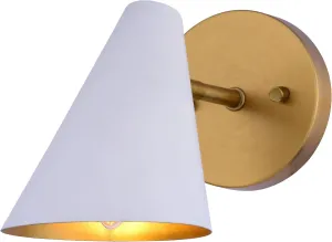 VAXCEL Pryce 1 Light Bathroom Lighting Fixture, Matte White and Satin Gold Finish, Mid-Century Modern Wall Sconce, Dimmable, Easy Installation