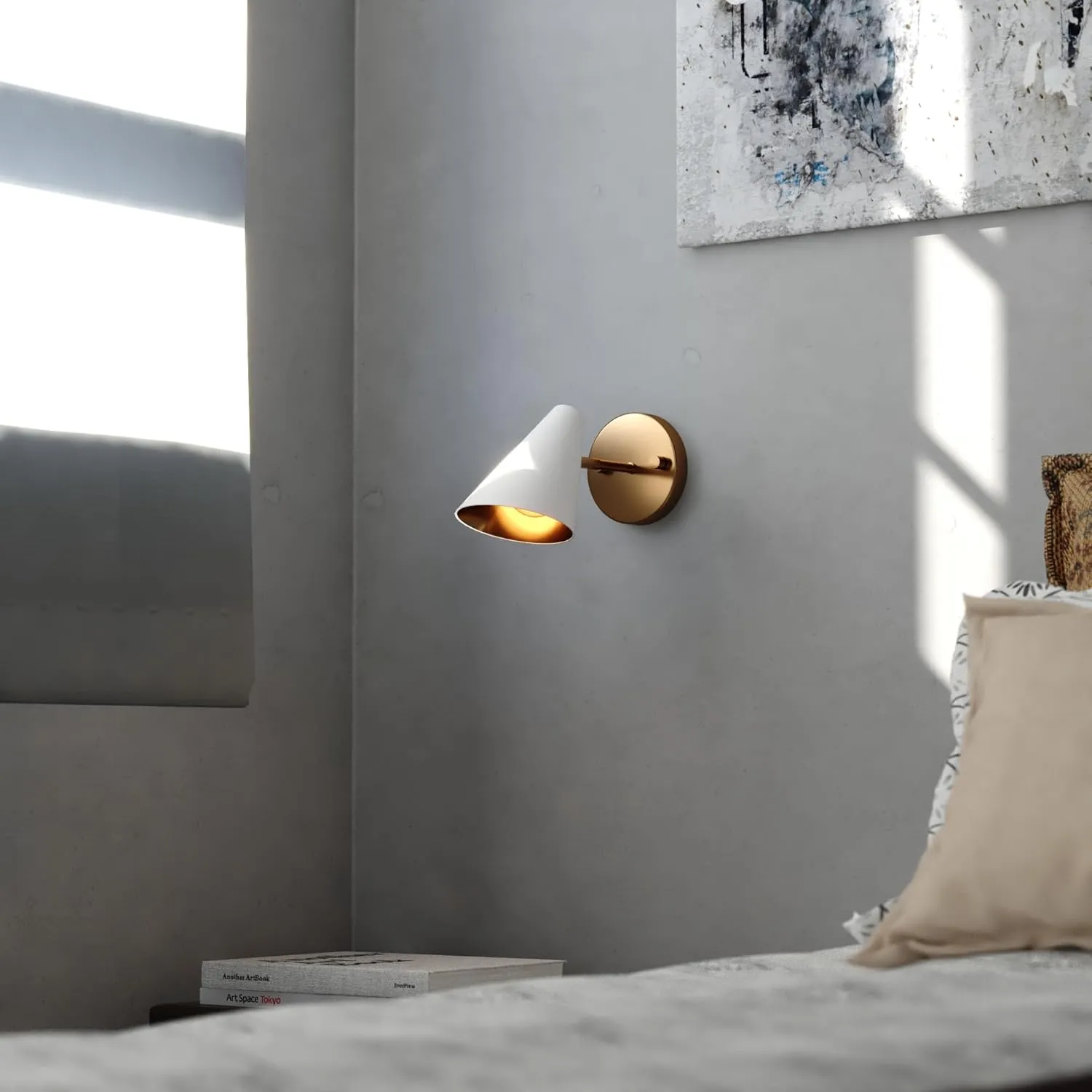 VAXCEL Pryce 1 Light Bathroom Lighting Fixture, Matte White and Satin Gold Finish, Mid-Century Modern Wall Sconce, Dimmable, Easy Installation
