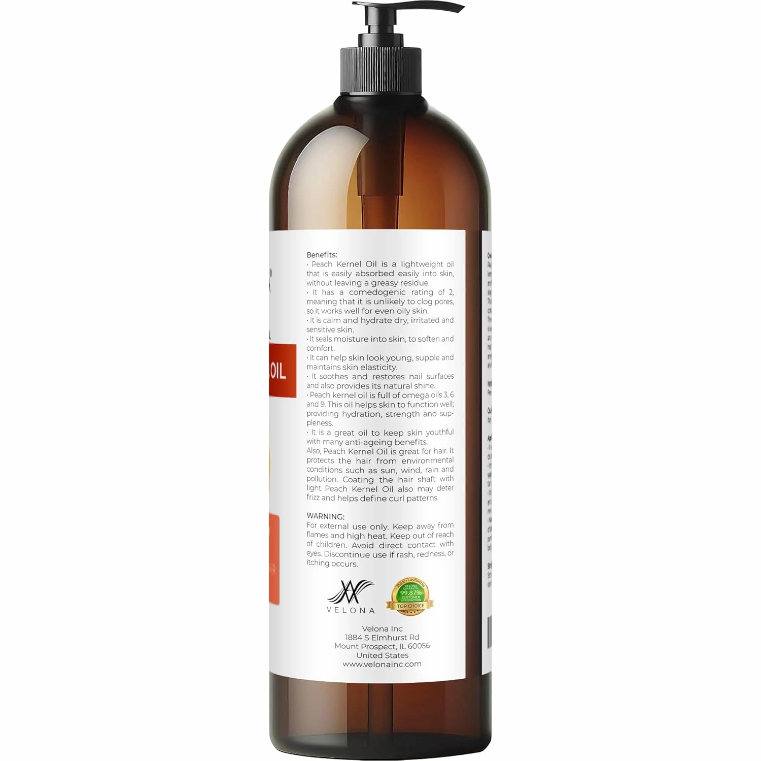 velona Peach Kernel Oil 32 Fl Oz | 100% Pure and Natural Carrier Oil | Refined, Cold pressed | Cooking, Skin, Hair, Body & Face Moisturizing | Use Today - Enjoy Results