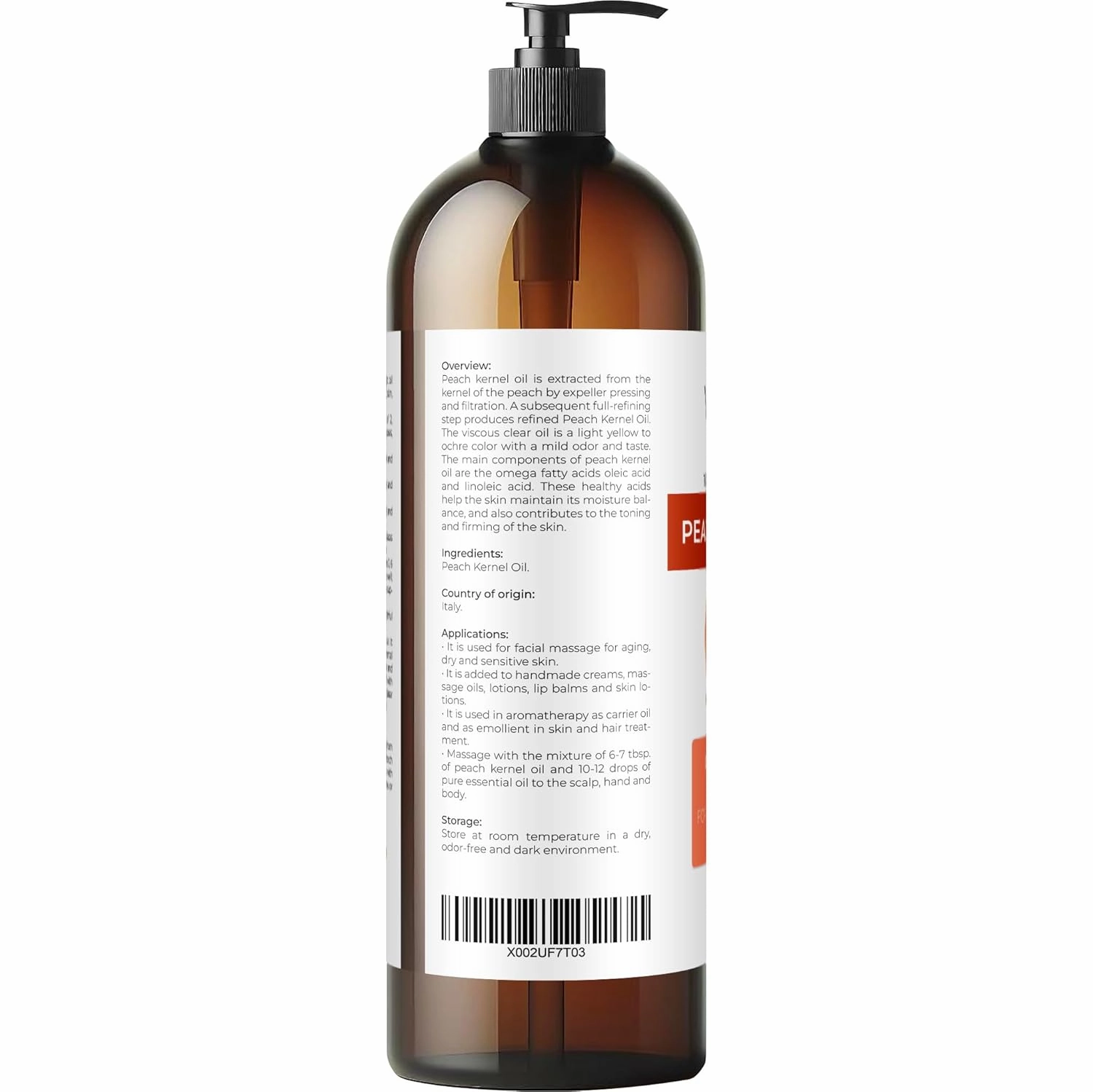 velona Peach Kernel Oil 32 Fl Oz | 100% Pure and Natural Carrier Oil | Refined, Cold pressed | Cooking, Skin, Hair, Body & Face Moisturizing | Use Today - Enjoy Results