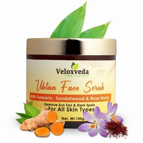 VeloxVeda Ubtan Face Scrub with Turmeric & Sandalwood, Natural Exfoliating Scrub for Face & Body, Paraben & SLES Free, 100g (3.53 oz)