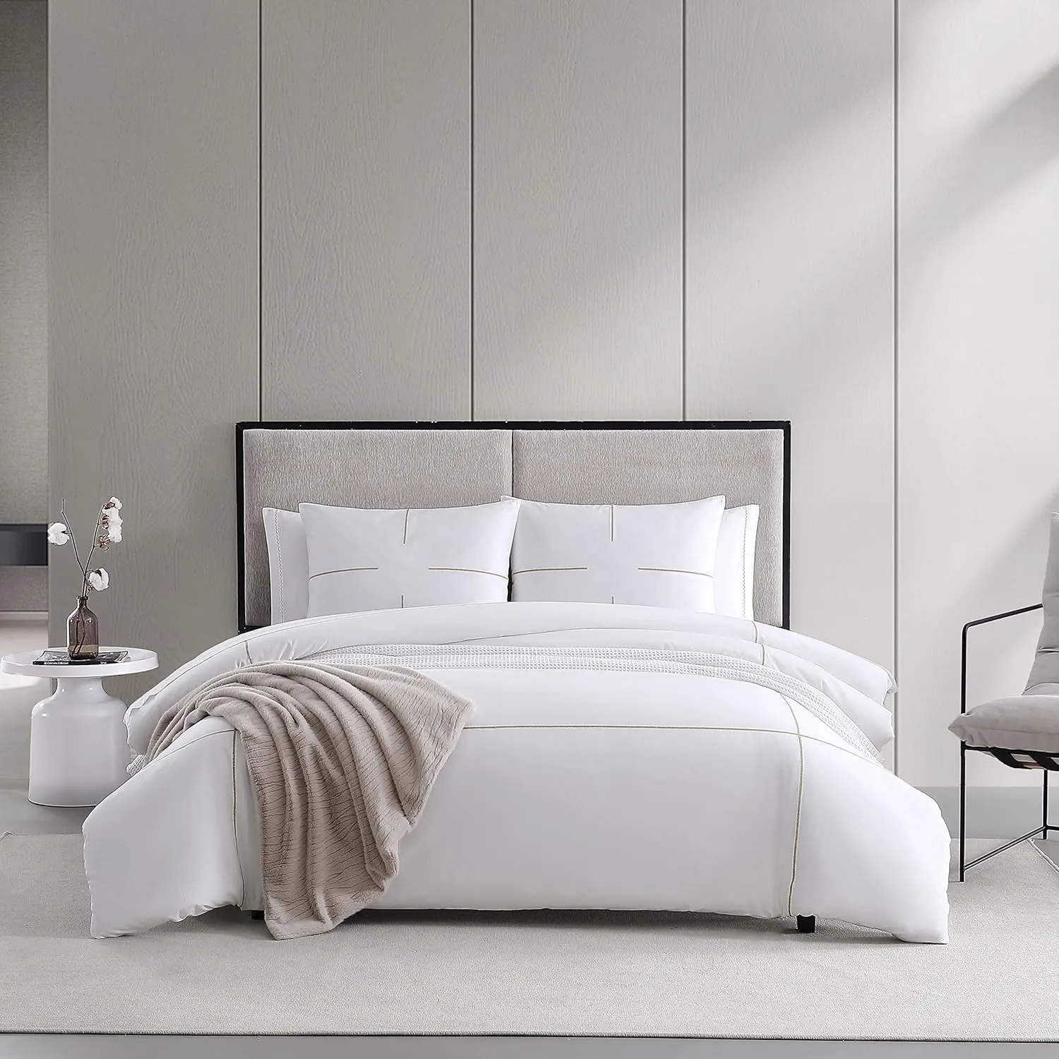 Vera Wang- King Duvet Cover Set, Soft Bedding Set with Matching Shams, Chic Room Essentials (Zig Zag White/Beige, King)