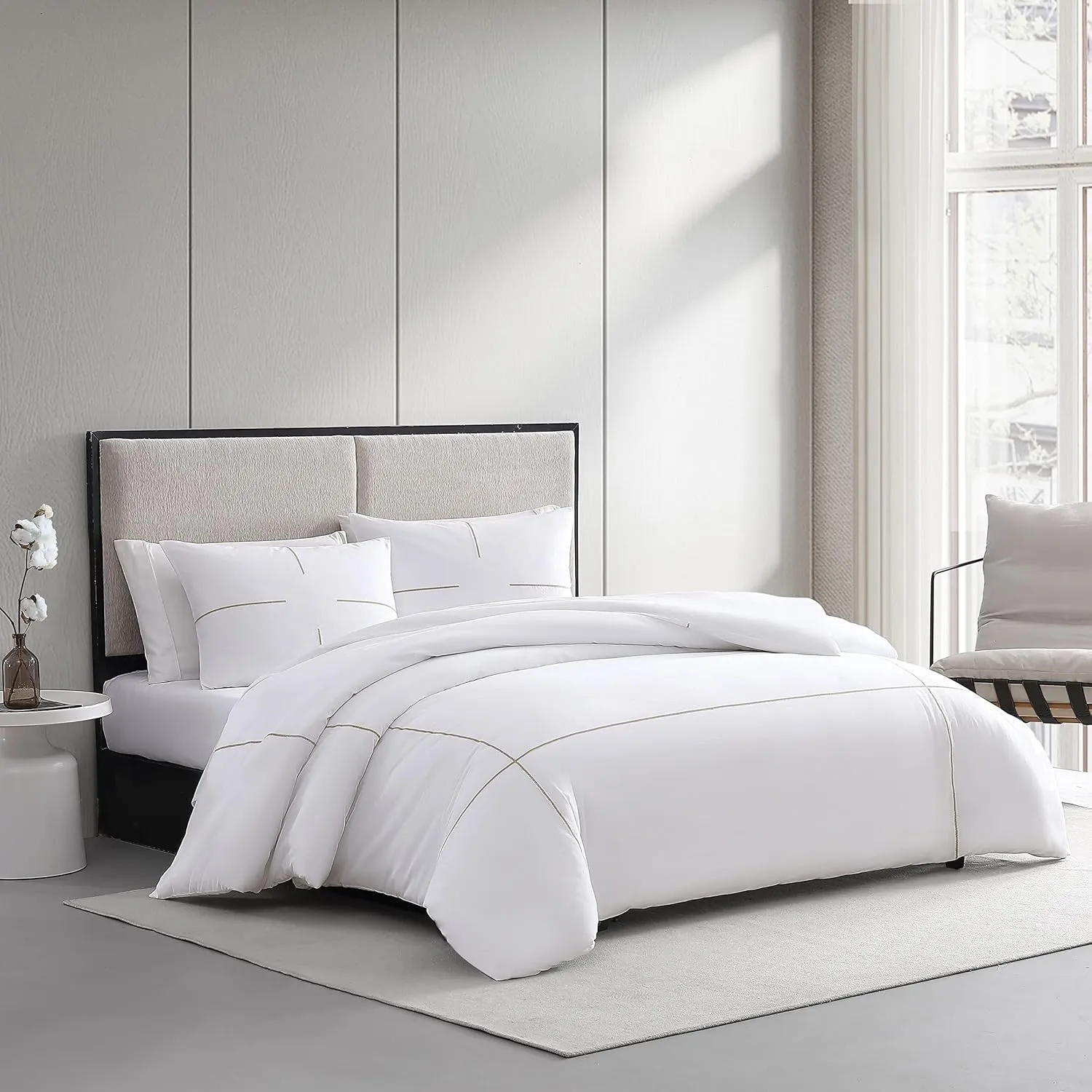 Vera Wang- King Duvet Cover Set, Soft Bedding Set with Matching Shams, Chic Room Essentials (Zig Zag White/Beige, King)