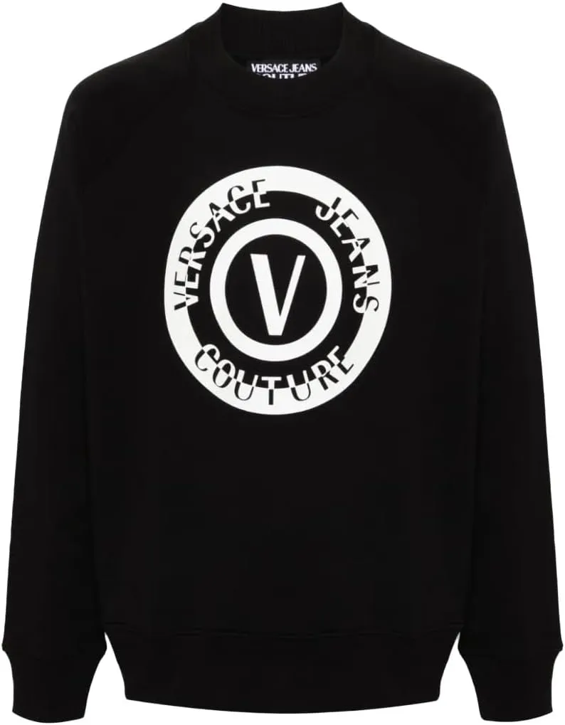 Versace Jeans Couture Black Crewneck Sweatshirt with Bold Circle Logo- for mens