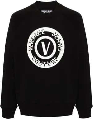 Versace Jeans Couture Black Crewneck Sweatshirt with Bold Circle Logo- for mens