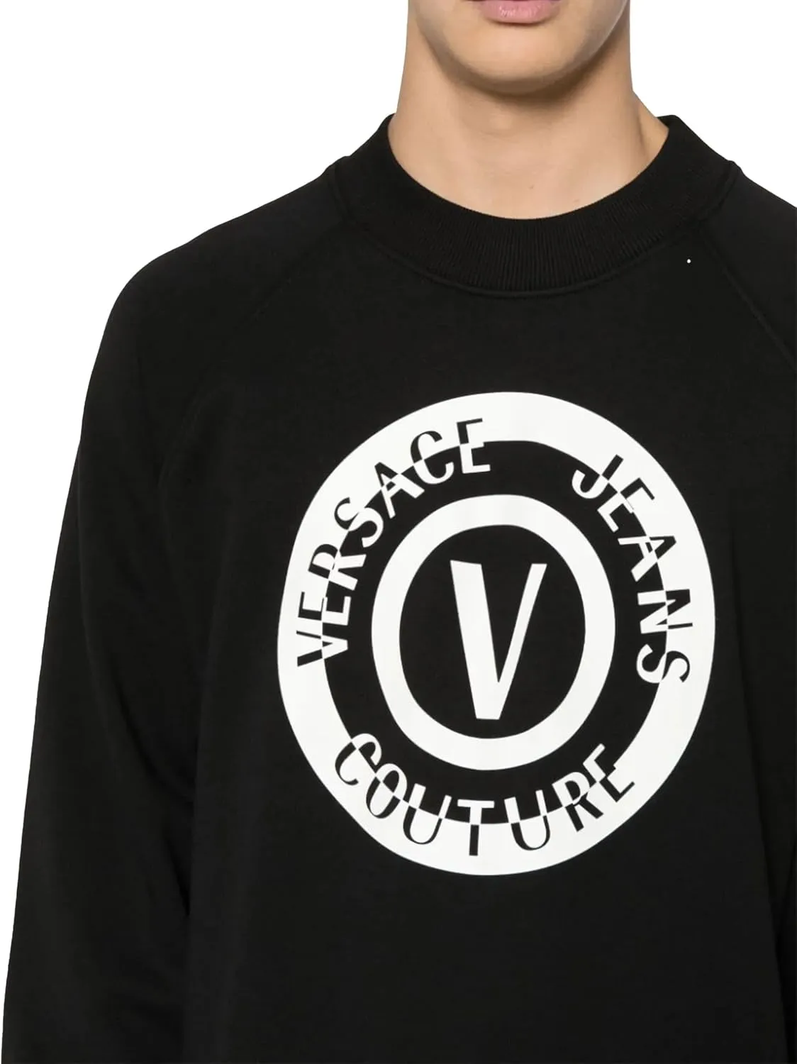 Versace Jeans Couture Black Crewneck Sweatshirt with Bold Circle Logo- for mens