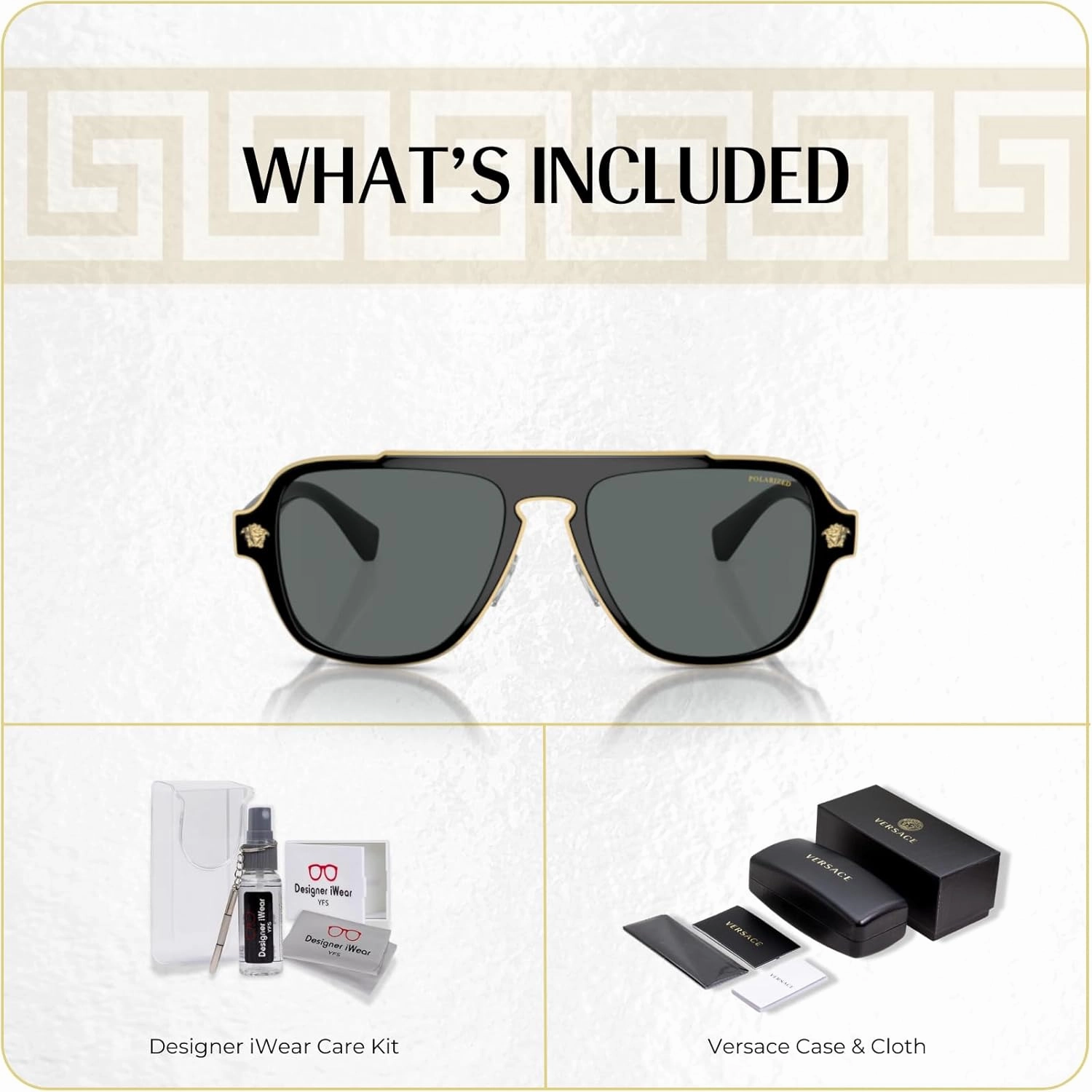 Versace VE2199 MEDUSA CHARM Square Sunglasses For Men   BUNDLE with Designer iWear Eyewear Care Kit