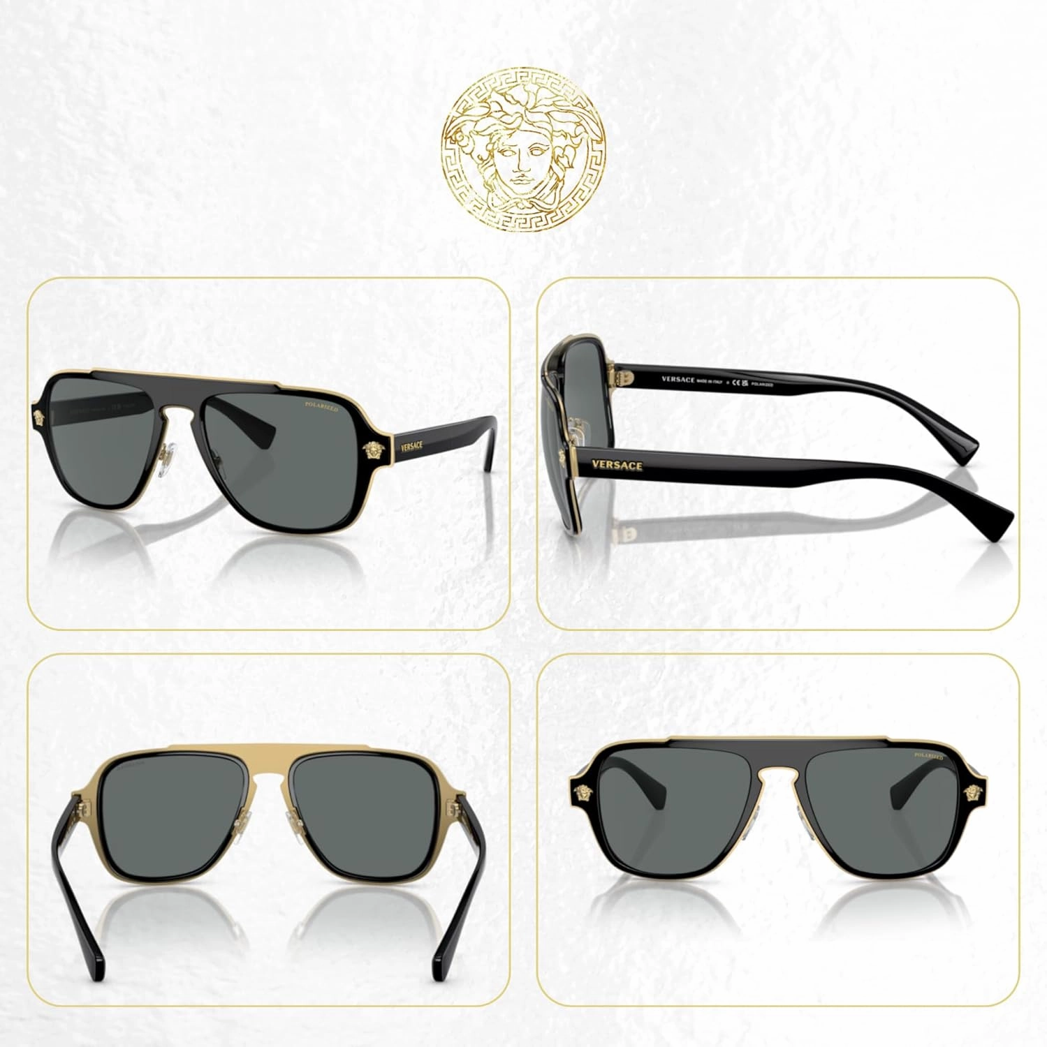 Versace VE2199 MEDUSA CHARM Square Sunglasses For Men   BUNDLE with Designer iWear Eyewear Care Kit